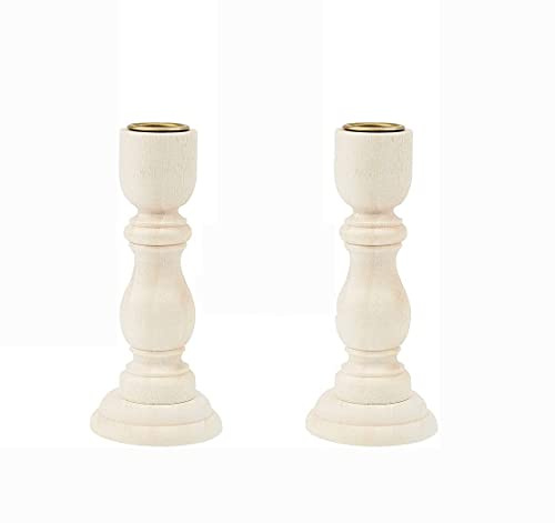 Shiwaki 12,5x6x2cm Kerzenhalter aus Holz Antiker Kunsthandwerk Vintage Candle Stick für Esstisch Church Ornaments für Kegelkerzen, Fleckfertig, Lackiert Oder Geölt,5 Zoll Natural Wood Style