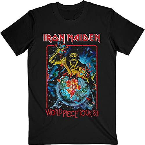 Iron Maiden T Shirt World Piece Tour 1983 Band Logo Official Mens Black XL