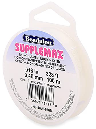 Beadalon SuppleMax Illusion Beading Cord, 0.40 mm / 0.016 in, Clear Monofilament, 100 m / 328 ft
