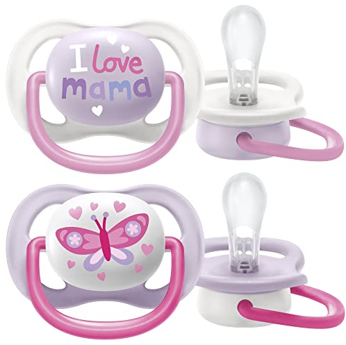 Ultra Air Philips Avent Schnuller für Kinder von 0 bis 6 Monaten, orthodontisch und ohne Bisphenol A, 2 Stück, inkl. Sterilisator/Tragetasche SCF080/02
