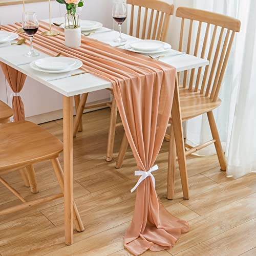 CHUQING Tischläufer Rosegold,Chiffon,70 cm x 3 m,Chic Tischdeko Hochzeit Tischläufer