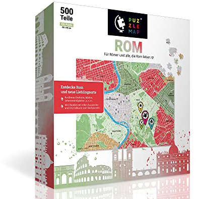 PuzzleMap Rom Puzzle Stadtplan - XXL 500 Teile - Mit Booklet & Faltkarte - 68x48cm Motivgröße - Reiseführer Geschenk Souvenir