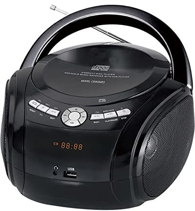 jiande Portable CD Boombox avec Féminin Radio stéréo en Noir | CD / MP3 / USB Compatible | LED Affichage | Prise Casque