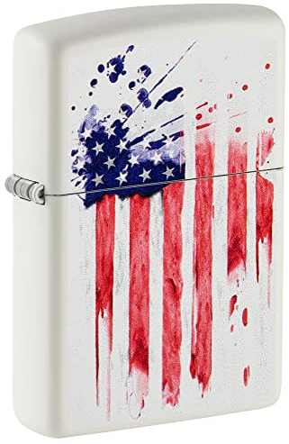 Zippo Sturmfeuerzeug - Modell US Flag mit White Matte Finish & Color Image - Nachfüllbar - Wiederverwendbar - Windfestes Design - Geschenkbox - Made in USA
