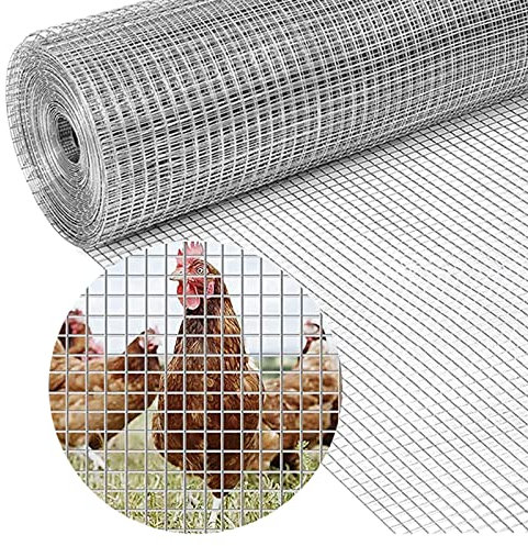 Chicken Rabbit Wire Mesh Roll Garden Fencing, 3FT x 98.4FT Galvanised Steel Sheet Metal Welded 1 x 1 Square Holes for Animal Rat Cage Trap Cabinets Tree Guards