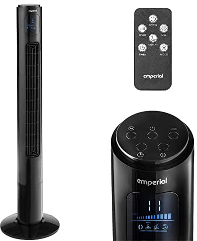 Emperial Tower Fan 46 with Remote Control, Oscillating Cooling Fan, 3 Speed Settings, 3 Modes, LED Display, 12 Hour Timer - Black