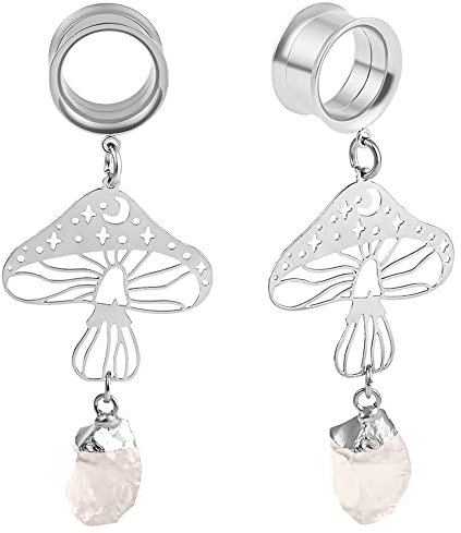 Vankula Ohr Tunnel mit anhänger Double Flared Flesh Plug Pilz Edelstahl für männer damen Ohrpiercing Gestreckte Schmuck 19mm(3/4) Silber