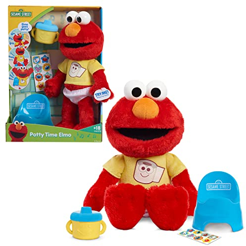 Just Play Sesame Street Potty Time Elmo 12-Inch Sustainable Plush Stuffed Animal, Sounds and Phrases, Potty Training Tool, Kids Toys for Ages 18 Month by