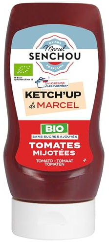 Pur Ketchup Tomate BIO Sans Sucres Ajoutés - Mini-squeeze - Accompagnement de Tapas, Grillades, Légumes - Sans Colorant et Additif - Vegan Friendly & Gluten Free - 370g, Squeeze Top Down - SENCHOU