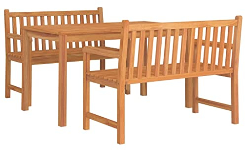 vidaXL Gartenmöbel 3-TLG. Tisch Bank Gartengarnitur Sitzgruppe Gartenset Sitzgarnitur Gartentisch Esstisch Gartenbank Massivholz Teak