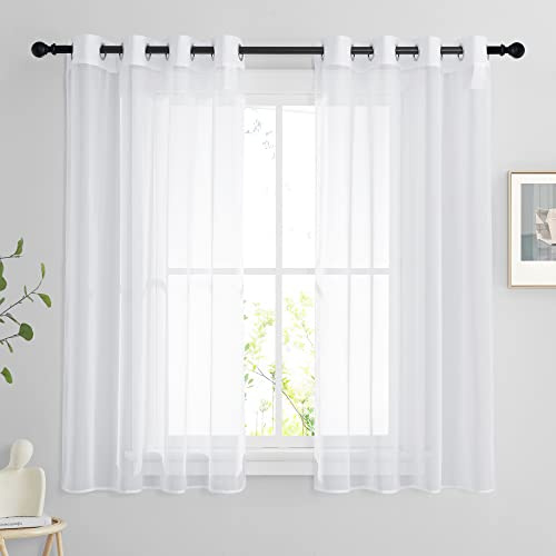 PONY DANCE Kurzgardinen mit Ösen Wohnzimmer Vorhang Weiß Transparent | 2er Set, H137 x B140 cm, Voile Gardinen, Lichtdurchlässig, Durchsichtig, für Schlafzimmer Wohnzimmer Kinderzimmer Büro