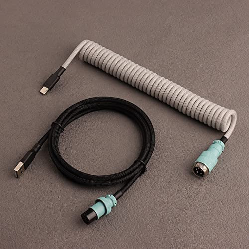 Conector De Aviador Desmontable De Doble Manga Cable En Espiral USB-C para Teclado Mecánico De Juegos Personalizado (Color : Khaki Black)