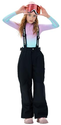 SMONTY Pantalon Ski Enfant Fille Imperméable Chaud et Renforcé au Genou Convient pour Utilisation Station de Ski et Hiver(Noir, 10-12)