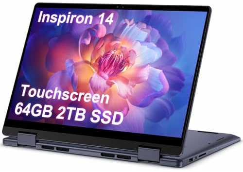 Dell Inspiron 14 - Computer portatile touchscreen 2 in 1 (14 FHD+ IPS, 64 GB DDR5 RAM, 2 TB SSD, AMD Ryzen 5 8640HS (> Intel i7-1255U), per aziende, studenti, FP, retroilluminato, webcam FHD