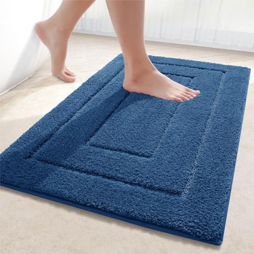 Homaxy Mikrofaser Badezimmerteppich rutschfest Waschbar Badematte Weiche Badteppich Wasserabsorbierend Badvorleger für Badezimmer - 60x120cm,Marine Blau