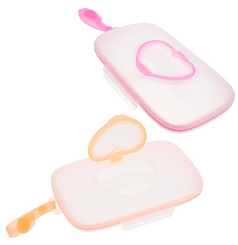 FRCOLOR Distributeur Portable de Lingettes Bébé 2 Pièces Blanc et Rose, Étui de Rangement Compact en Plastique, pour Voyage et Sortie, Léger et Pratique, Adapté Poussette et Berceau
