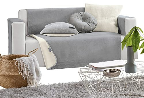 LOOKS BY WOLFGANG JOOP Sessel- und Sofaschoner wollweiß/hellgrau Größe 100x200 cm
