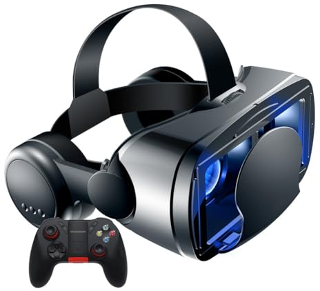 TPWEWRX 3D VR Brille Virtual Reality Headset VR Brille für 3D VR Filme & VR Spiele Anti Bluelight verstellbares Pupillen Augenpflegesystem für Android & IOS Smartphones mit Gamepad (Schwarz) (B)