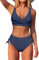Beachsissi Damen Cross Back Badeanzüge Leopard Twist Front Bademode Kordelzug Side Bikini Sets, DunklesSchieferblau, M