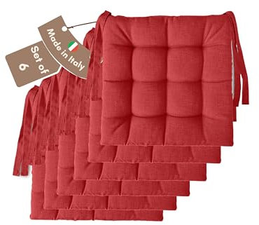 Il Tuo Artigiano Design Set mit 4 oder 6 Sitzkissen für Küchenstühle, hergestellt in Italien, Set mit 6 Stück, 40 x 40 cm, Dicke 6 cm - Polsterungen aus Schaumstoff und weichem Acryl (6, rot)