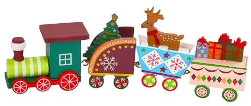 YXHZVON Weihnachten Zug Deko, 1 STK Mini Holz-Eisenbahn Weihnachtsdeko, Weihnachtsdekoration Zug mit Wagen Weihnachtsbaum Rentier für Party Dekoration