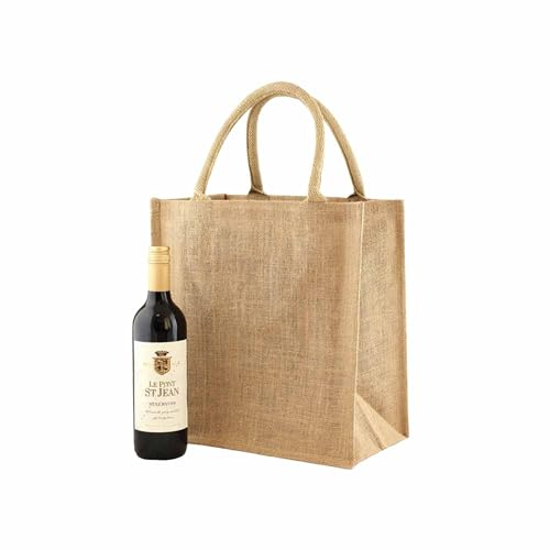 Ecoduka® Jute Wine Carrier Bag, Reusable Hessian Bottle Bag | Sustainable Gift Bag for Christmas, Packaging, Eco Gifting (6 Bottle, 1)