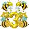 SPERMUOY Geburtstag Deko Biene 3 Jahre, 10 Stück Biene Party Ballon 3 Jahre Bienen Luftballon Set 3. Kinder Geburtstag Deko, Gold Schwarz Nummer 3 Ballon, Kinder Folienballon Geburtstagsparty.