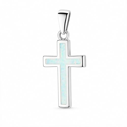 Kreuz-Anhänger aus 925 Silber mit weißem Opal + Silberkette ca. 50 cm