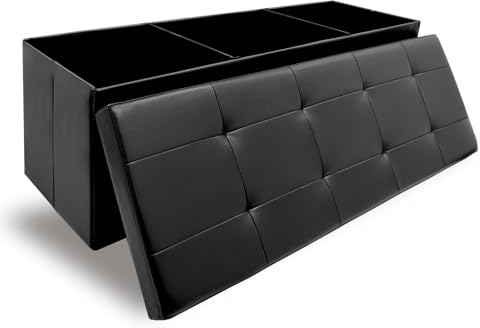 DuneDesign 3 Fächer: Faltbare Sitzbank mit Stauraum 110 cm - 120L Sitztruhe bis 250kg - Aufbewahrungsbox Wohnzimmer Truhe mit Deckel - Aufbewahrung Sitzbank Schlafzimmer Organizer Spielzeug Kiste