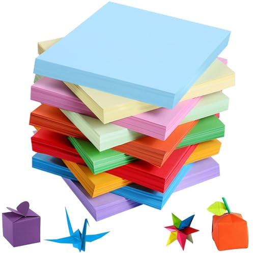 LoNinLoAn Origami Papier, 200 Blatt 15x15cm | Doppelseitiges Bastelpapier in 10 Farben für DIY-Schul-Kunsthandwerksprojekte. Quadratisches Faltpapier aus Papier.