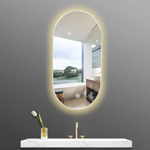 Ovaler LED Badspiegel Kosmetikspiegel, 40x60cm|40x70cm|40x80cm|50x80cm|50x100cm Beleuchteter Spiegel Mit Aluminiumrahmen, Wandspiegel, Intelligenter 3-farbig Dimmbar ( Color : White , Size : 50x80cm )