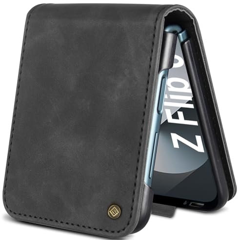 Giyer Handyhülle für Samsung Galaxy Z Flip 6 5G Hülle mit Schutzfolie, Standfunktion Kartenfach Wallet Premium Leder Schutzhülle Galaxy Z Flip 6 Flip Case Cover Stoßfeste Klapphülle Z Flip 6 (Schwarz)