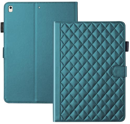 TEDTIKJT Funda para iPad 6th/5th Generation 9.7 Pulgadas 2018/2017 PU Cuero Tablet Funda iPad 6th/5th Gen Cover Case Flip Carcasa con Soporte Magnético Protección Cover,Romboidal Verde
