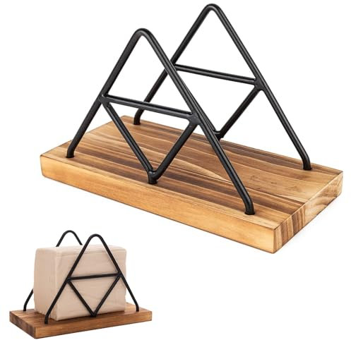 Eruceky Servilletero, Servilletas de Mesa Dispensador de Servilletas, Servilletero de Madera Triangular, Pañuelos de Papel Modernos Metal Soporte Servilletas Porta, Servilletas Porta