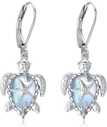 Schildkröten Ohrringe Sterlingsilber Mondstein Meeresschildkröte Baumelnde Ohrringe Schildkrötenschmuck für Damen