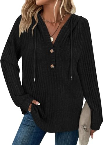 Lightweight Hoodies for Women Casual Loose Fit Long Sleeve Tops to Wear with Leggings Black Sweatshirts for Women Plus Size Jumpers Soild Color Sweater Pullover