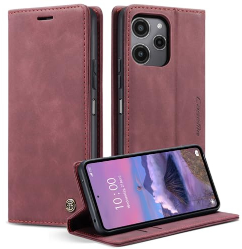 Phernykas Handyhülle für Xiaomi Redmi 12 4G/5G Hülle, Premium Leder Klapphülle Flip Case mit Standfunktion und Kartenfach Handytasche Hülle für Redmi 12 Wallet Case Stoßfeste Schutzhülle, Weinrot