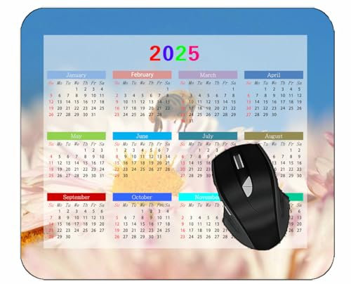 Mouse Pad 2025 CalendarBee Flower Pollination FlyingDesktop Notebook Mouse Mat for Working and Gaming