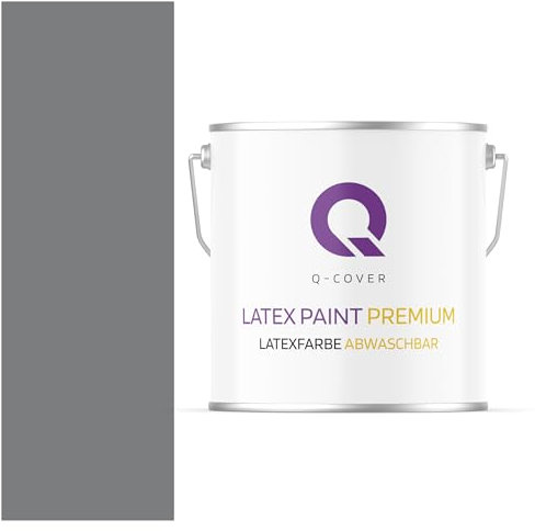 Q-COVER Latexfarbe Abwaschbar 5L (ca.35m2) Dunkelgrau Farbton Innenfarbe Wandfarbe Deckenfarbe Klasse 2 Mattfarbe Für Allergiker Scheuerfest Geruchlos Frei Von Voc