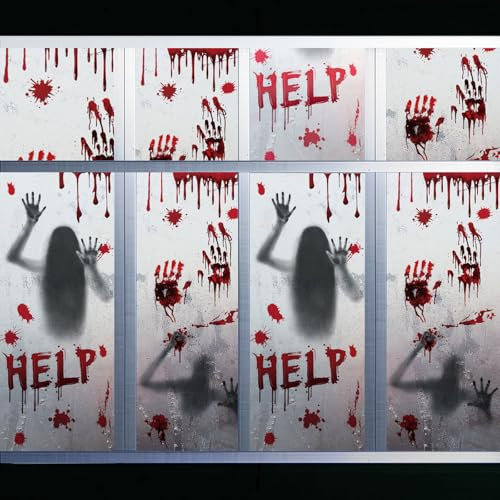 GWAWG Deco Porte Halloween,10 PCS Decoration Halloween Fenetre Zombie,Autocollants D'Impression de Main Sanglante,Deco Fenetre Halloween,pour Fenetre,Porte Salle Bain,Miroir