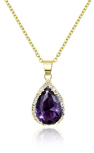 Linawe Collana con ciondolo in ametista da donna, collana con ciondolo in cristallo portafortuna con diamante viola, collana con ciondolo in oro collana da donna, set di gioielli