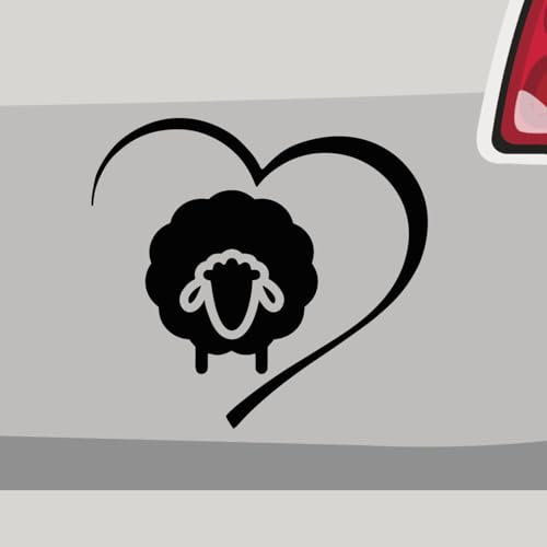 Aufkleber - Schaf Herz Farm Tier - Sticker, Folienaukleber für Auto, Motorrad, Fahrrad, Laptop, LKW (6,5x6cm | Schwarz)