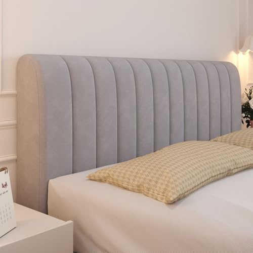 Hearda Nordische Volltonfarbe Bett Kopfteil Bezug, Weicher Strecken Bett Kopfteil Hussen, Staubdicht Bettkopfteil Husse, Verdickt All-Inclusive Bettkopfteil Bezug für Schlafzimmer (200cm,Hellgrau)