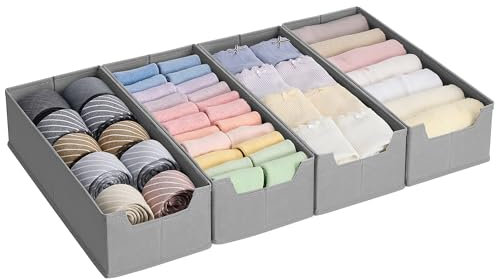 SONGMICS Unterwäsche-Organizer 4er Set, Schubladen-Organizer für IKEA HEMNES und MALM Kommoden, ohne Trennwände, Kleiderschrank-Organizer faltbar, 40 x 16 x 10 cm für Socken, taubengrau RUS012G01