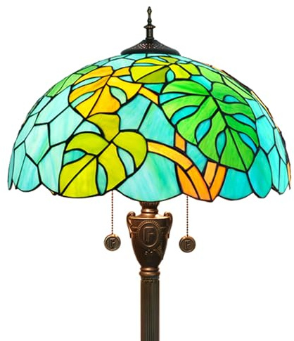 NUODITOS Tiffany Stehlampe grün Schildkröte zurück Bambus Blätter Glasmalerei Lampe für Wohnzimmer Schlafzimmer Büro rustikale Ecke Dekor stehend hoch einzigartig Vintage Lesen ästhetisches Licht
