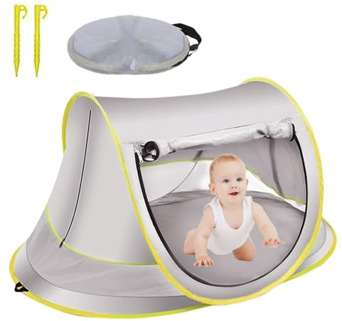 BlyeMichdi Strandmuschel Pop Up, Strandmuschel Baby mit UV Schutz, UPF 50+ Tragbar Extra Light Strandzelt für Kleinkinder Picknick Garten mit Tragetasche, grau (109 x 65 x 50 cm)