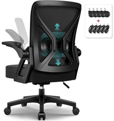 Airchros Chaise Bureau Ergonomique, Chaise de Bureau avec Support Lombaire Ajustable 6 cm, Fauteuil de Bureau 150kg, Siege avec Accoudoirs Pliables