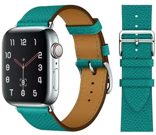 VZEXJIU Leather Bands Compatible with Apple Watch Band 42mm(Series 3) 44mm 45mm 46mm 49mm Genuine Leather Strap for iWatch Ultra 2/1 Series 10 9 8 7 6 5 4 3 SE Women Men,Peacock Green/Grain