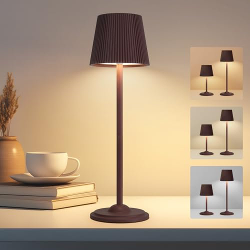 Nixtrve LED Tischlampe Kabellos Höhenverstellbar, USB-C Nachttischlampe mit 3 Lichtfarben Dimmbar, Tragbare Metall Akku Tischleuchte für Wohnzimmer, Schlafzimmer & Outdoor (Rotbraun)