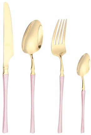Ensemble de Couverts de Cuisine en Acier Inoxydable, Couverts de Table Comprenant cuillère, Couteau et Fourchette, Poli Miroir (Or Rose, 4 pièces)